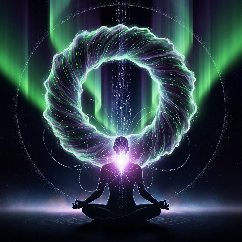 Meditation figure with torus energy field
