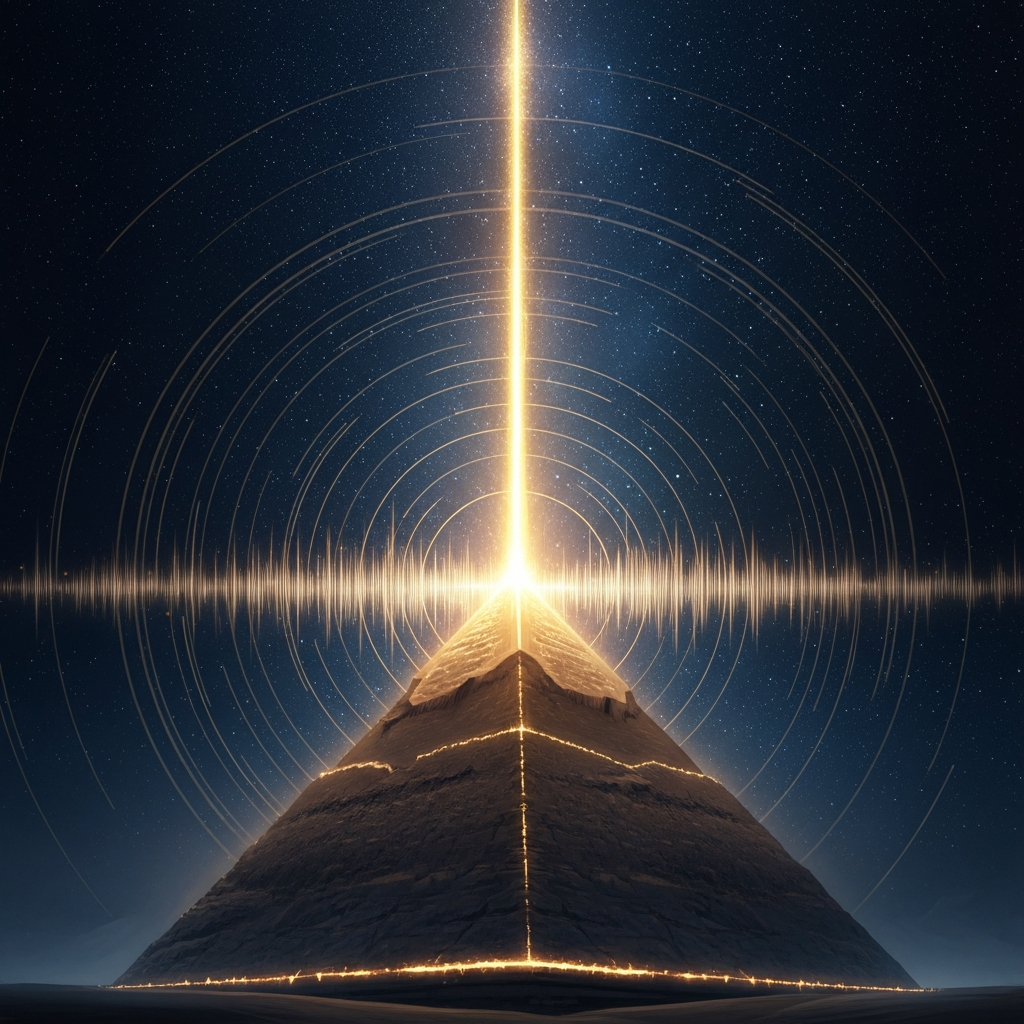 Pyramid with energy beam and frequency waves