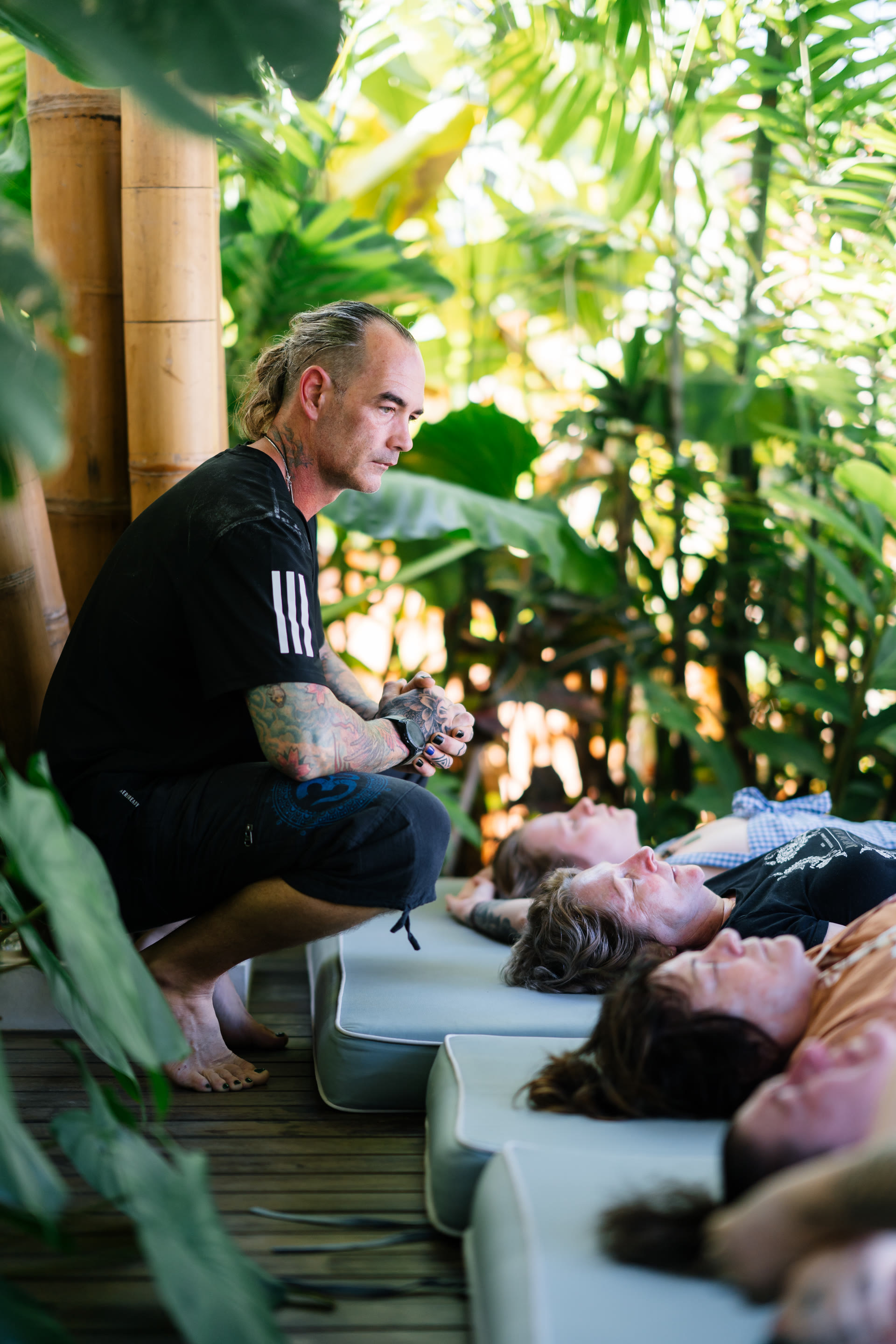 Kane during breathwork in Bali